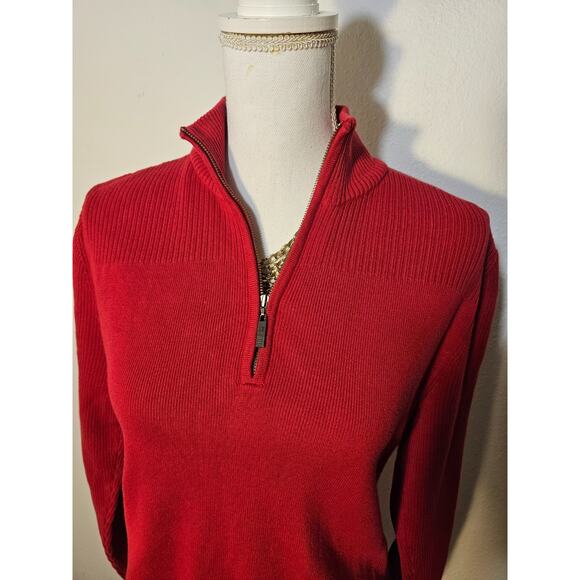 Tommy Hilfiger Womens Red Ribbed Sweater 1/4 Zip Pullover Logo Stripe Trim XL - Picture 2 of 7